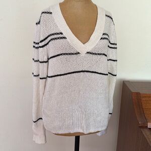 Brochu Walker sz M sweater cotton merino wool blend white w/ black stripes